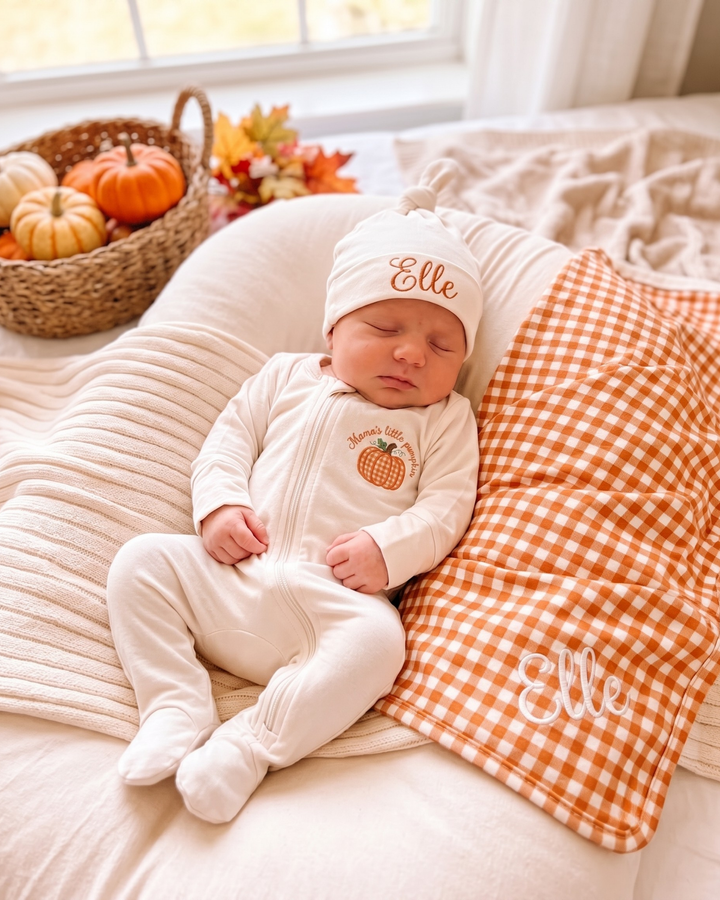 Personalized Pumpkin Gingham Appliqué Embroidered Embroidered Bamboo Hat