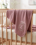 Custom Name Bow Wreath Embroidered Ribbed Bamboo Blanket