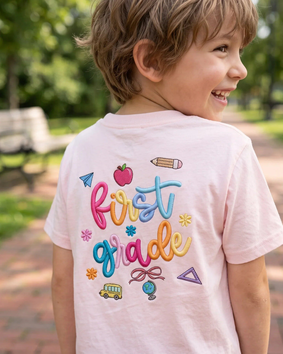 Custom Name And Grade Level Embroidered Bamboo Crewneck T-Shirt