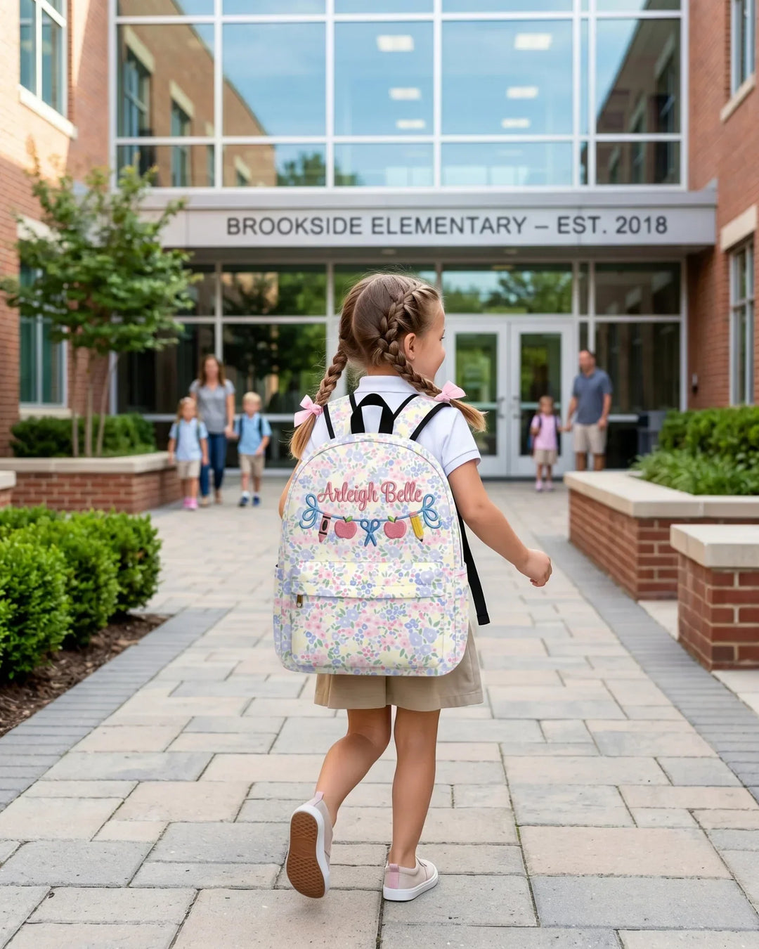Custom Name School Icon Embroidered Backpack
