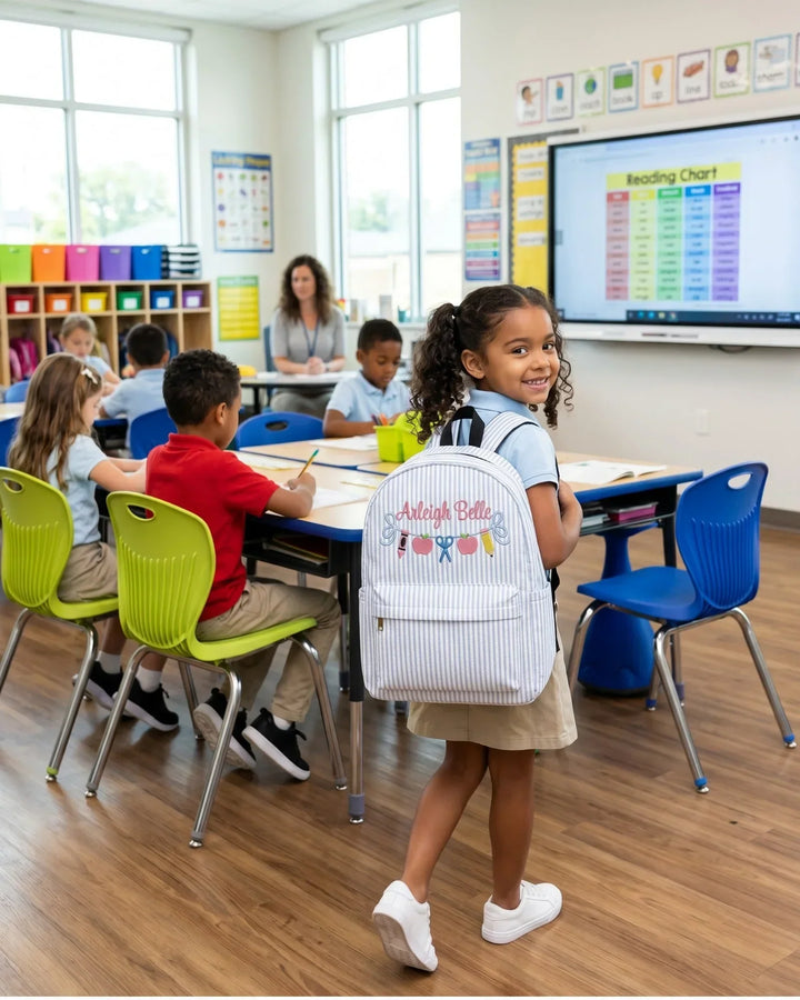 Custom Name School Icon Embroidered Backpack