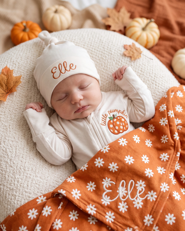 Personalized Daisy Pumpkin Appliqué Embroidered Bamboo Hat