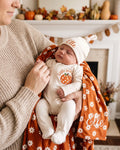 Personalized Daisy Pumpkin Appliqué Embroidered Bamboo Zipper Footie