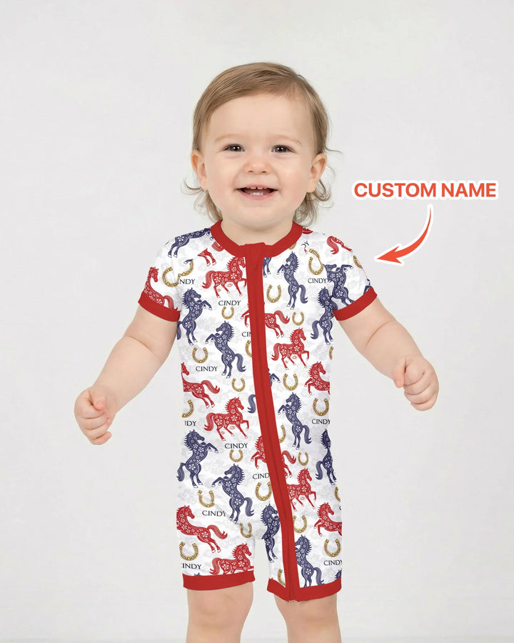 Custom Name Chinoiserie Horses Bamboo Shorty Zippy