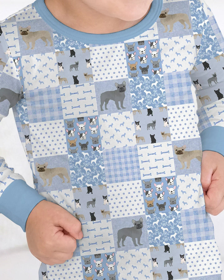 Frenchies Patchwork Family Matching Bamboo Two Piece Long Sleeve Pajama Set