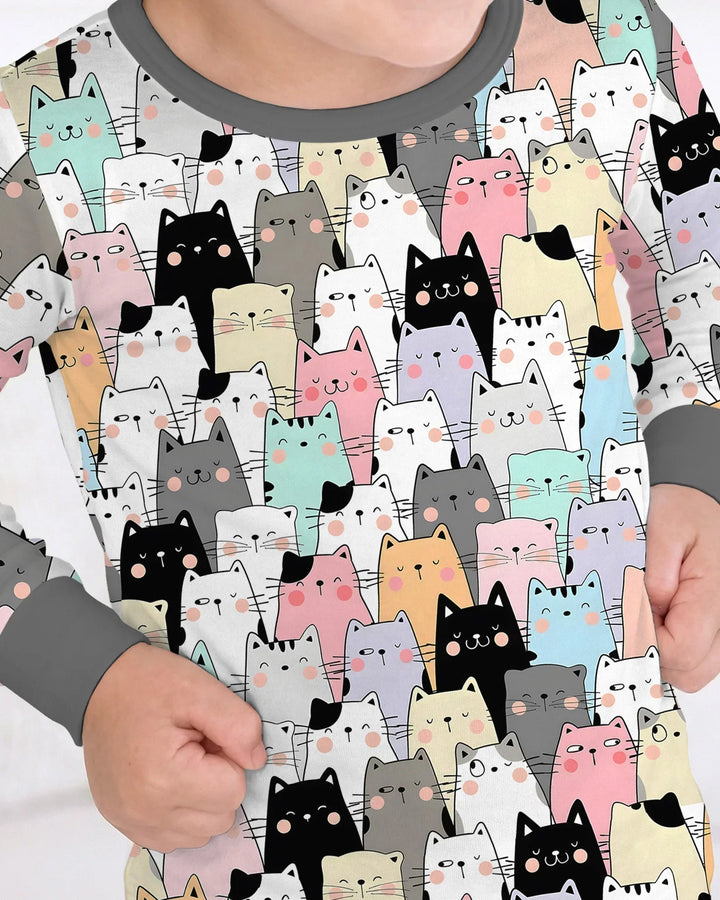 Purrfect Crowd Bamboo Two Piece Long Sleeve Pajama Set