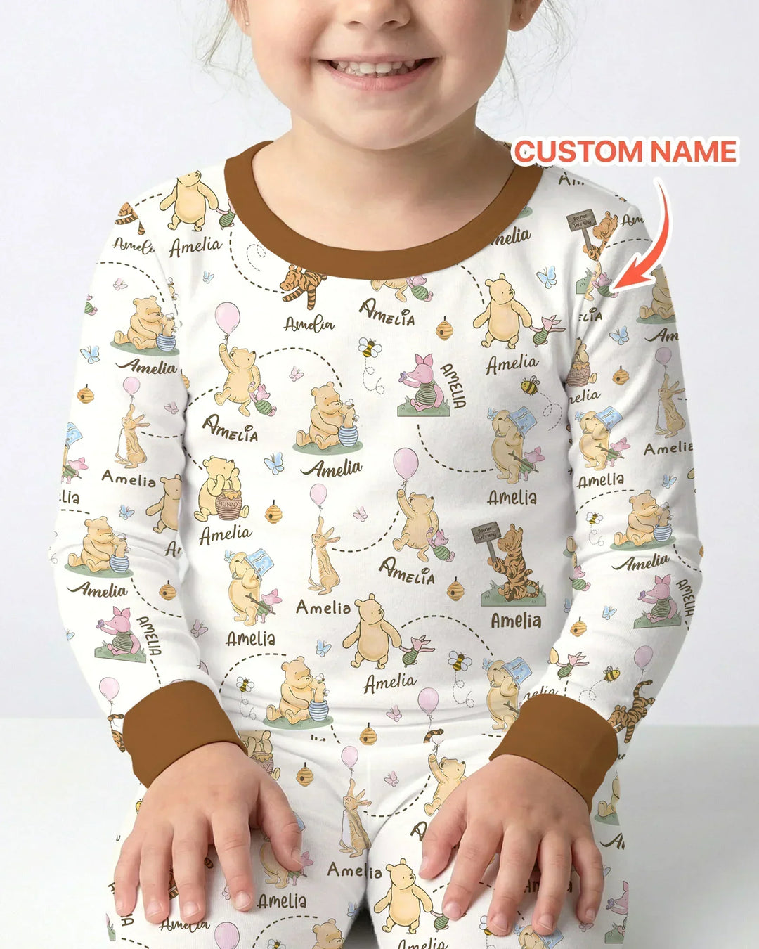 Once Upon A Bear Custom Name Bamboo Two Piece Long Sleeve Pajama Set