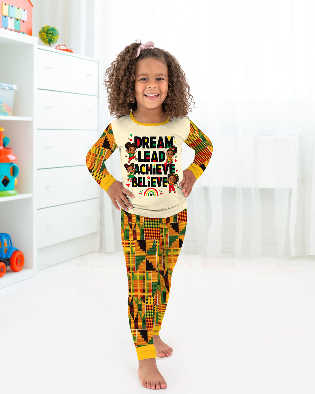 Black Girl Dream Lead Achieve Believe Bamboo Two Piece Long Sleeve Pajama Set