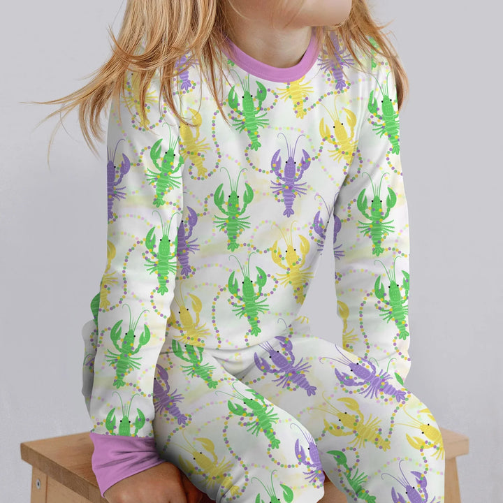 Mardi Gras Crawfish Family Matching Bamboo Two Piece Long Sleeve Pajama Set