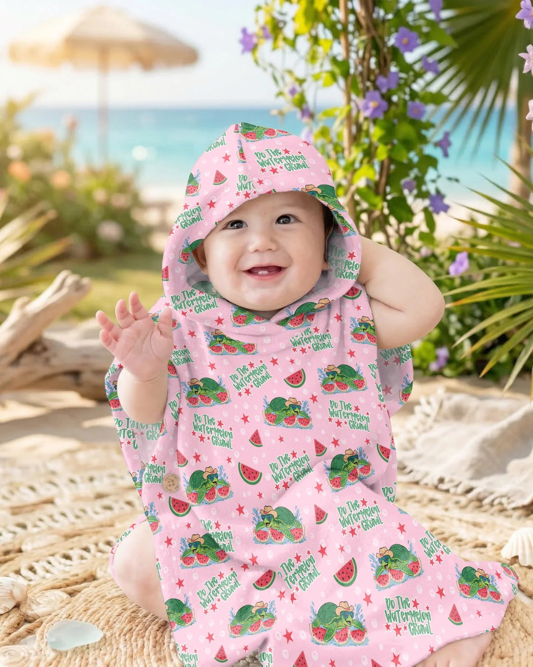 Watermelon Turtle Family Matching Bamboo Swim Poncho