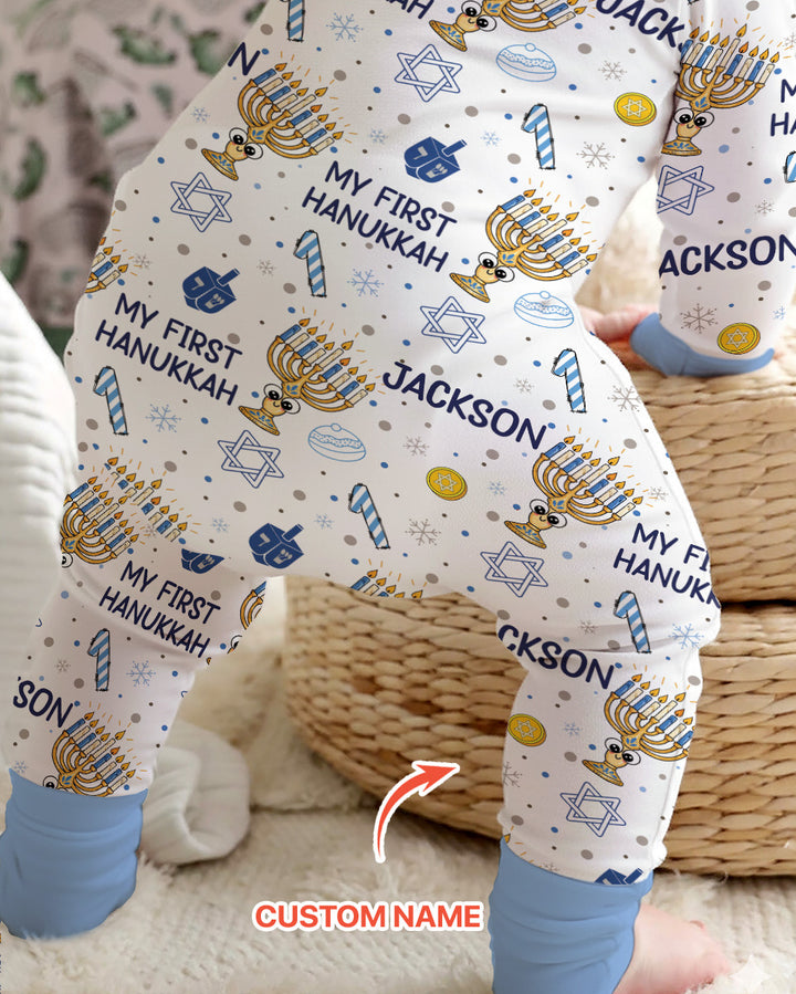 Custom Name Doodle Dreidel First Hanukkah Bamboo Convertible Zippy