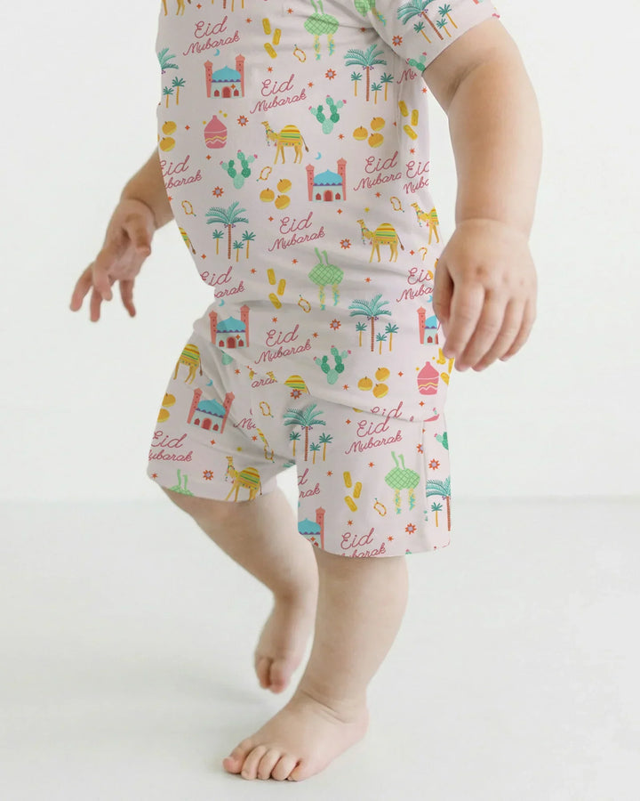 Eid Mubarak Matching Family Bamboo Two Piece Short Sleeve Shorts Pajama Set
