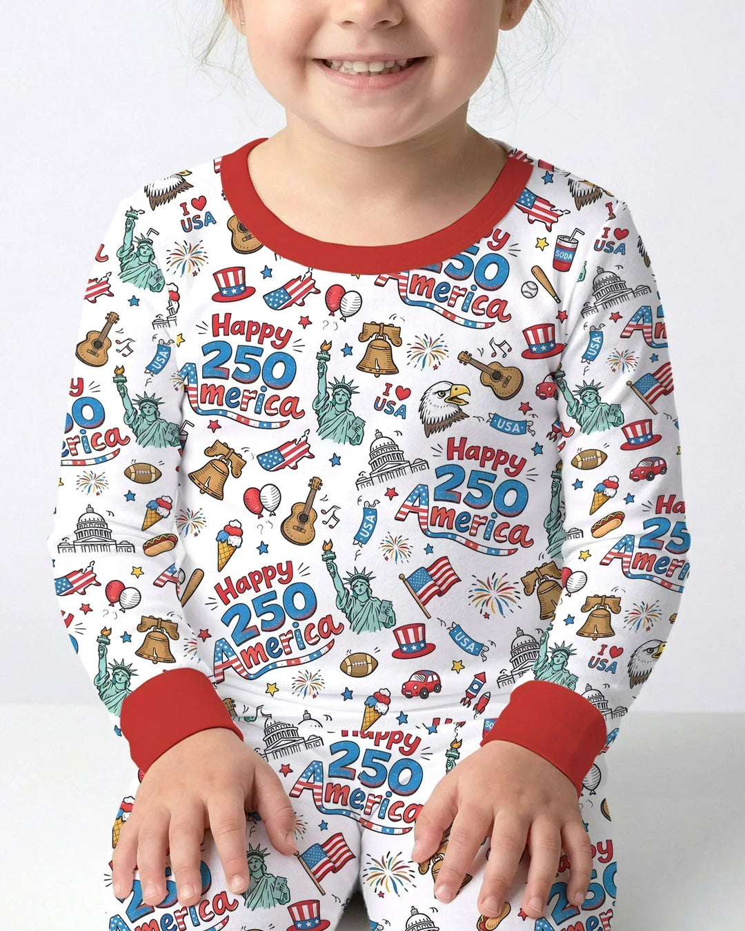 Happy 250 America I love USA Bamboo Two Piece Long Sleeve Pajama Set