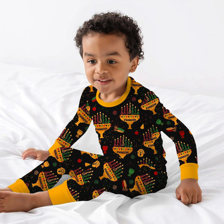 Kwanzaa Lights Bamboo Two Piece Long Sleeve Pajama Set