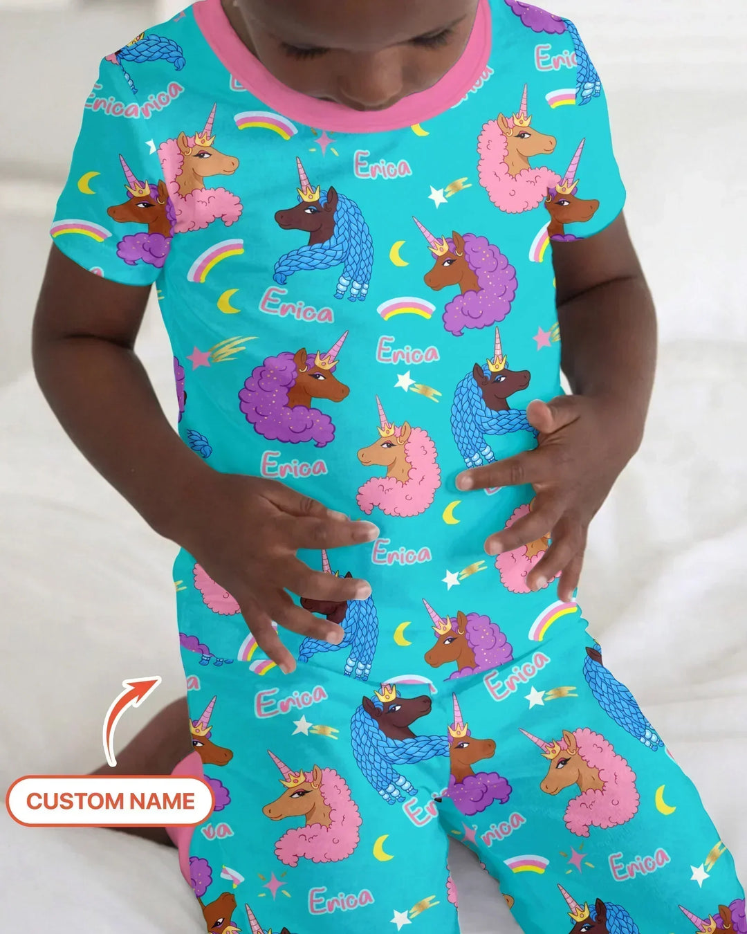 African Astro Unicorn Bamboo Two Piece Short Sleeve Pajama Set