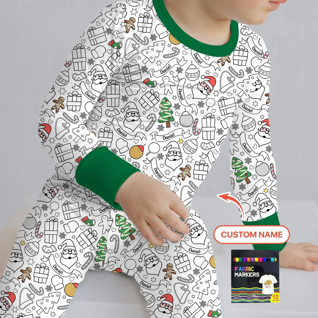 Joyful Doodle Christmas Colorable Bamboo Two Piece Long Sleeve Pajama Set