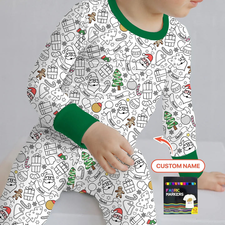 Joyful Doodle Christmas Colorable Bamboo Two Piece Long Sleeve Pajama Set
