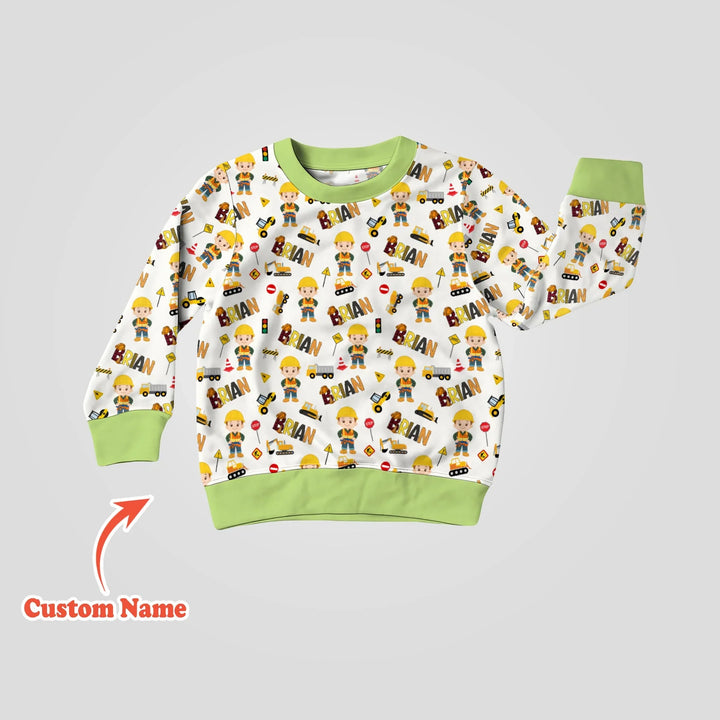 Custom Name Doodle Little Builder Bamboo Crewneck Sweatshirt