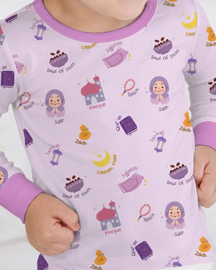 Cute Ramadhan Mubarak Bamboo Two Piece Long Sleeve Pajama Set
