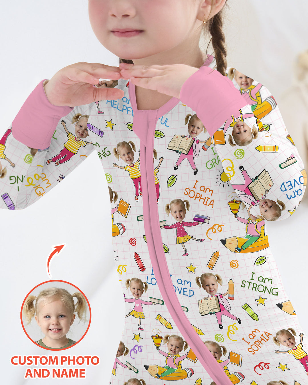 Custom Photo Kid Affirmations I Am Kind Bamboo Convertible Zippy