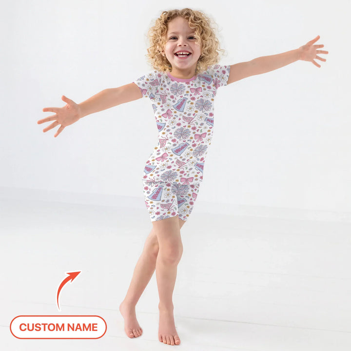 Custom Name Pastel Cheerleader Bamboo Two Piece Short Sleeve Shorts Pajama Set