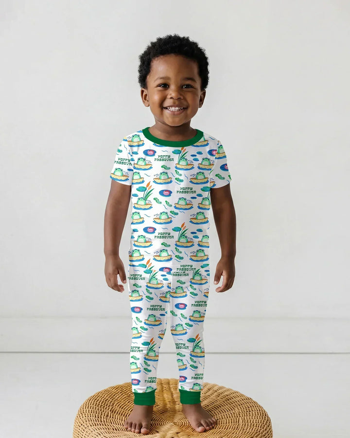 Hoppy Passover Family Matching Bamboo Two Piece Short Sleeve Pajama Set