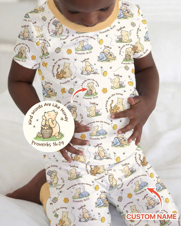 Kind Words Are Like Honey Custom Name Bamboo Two Piece Short Sleeve Pajama Set