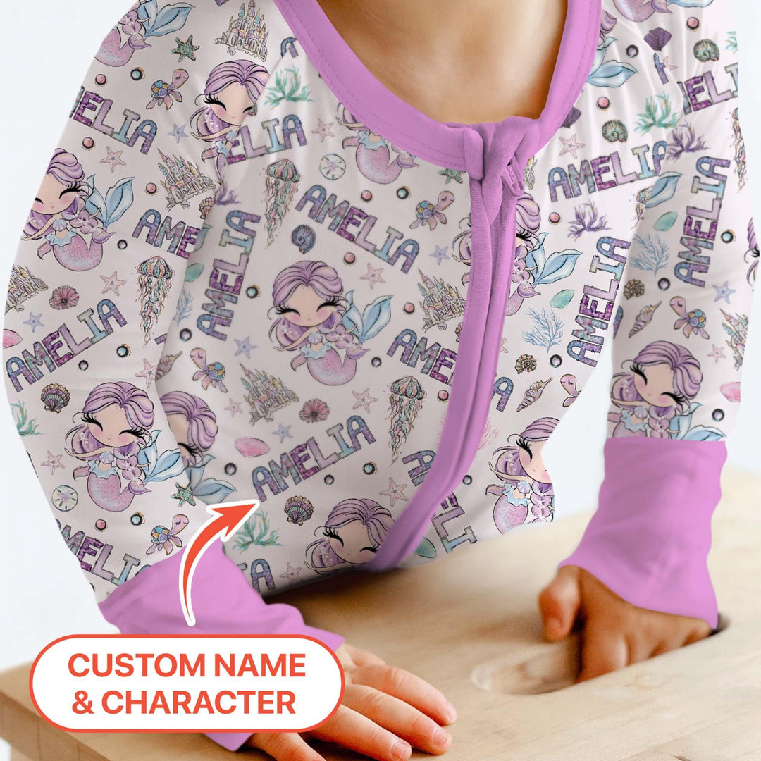 Custom Name Doodle Little Mermaid Bamboo Convertible Zippy