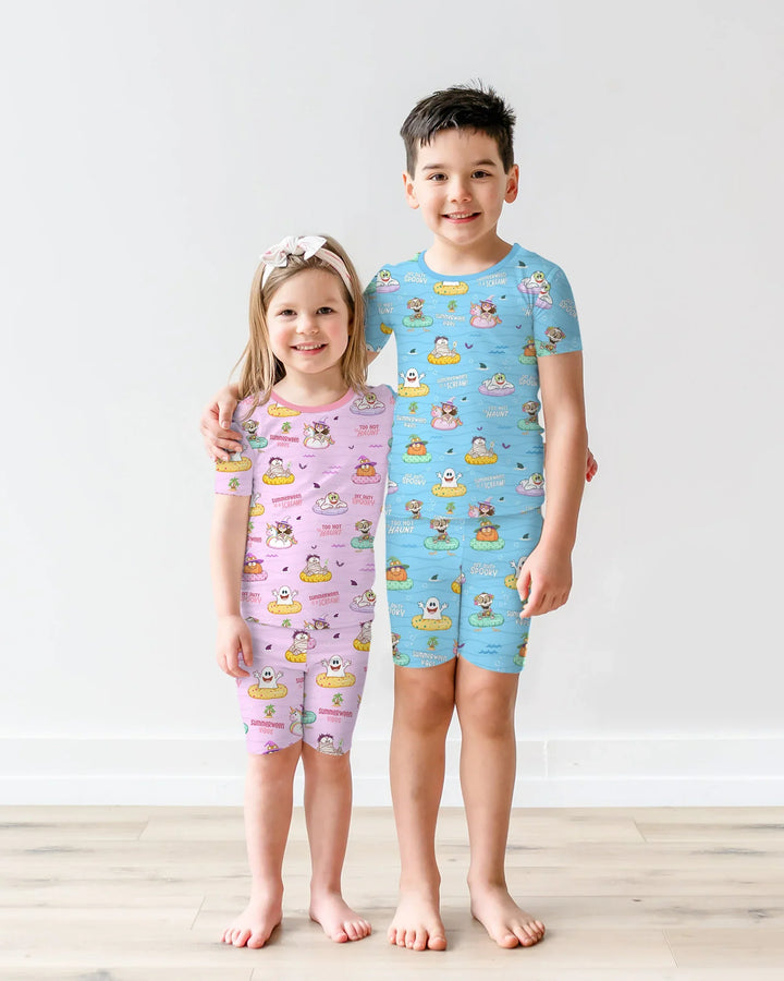 Summerween Cartoon Bamboo Two Piece Short Sleeve Shorts Pajama Set