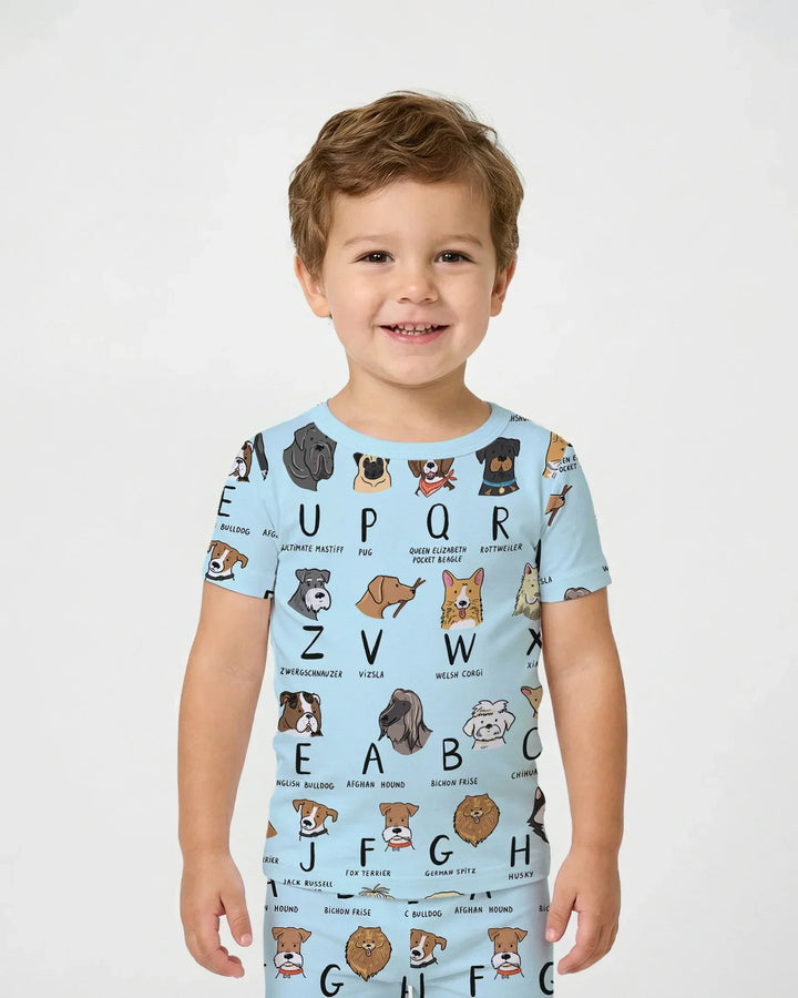 Funny Dogs Alphabet Bamboo Two Piece Short Sleeve Pajama Set