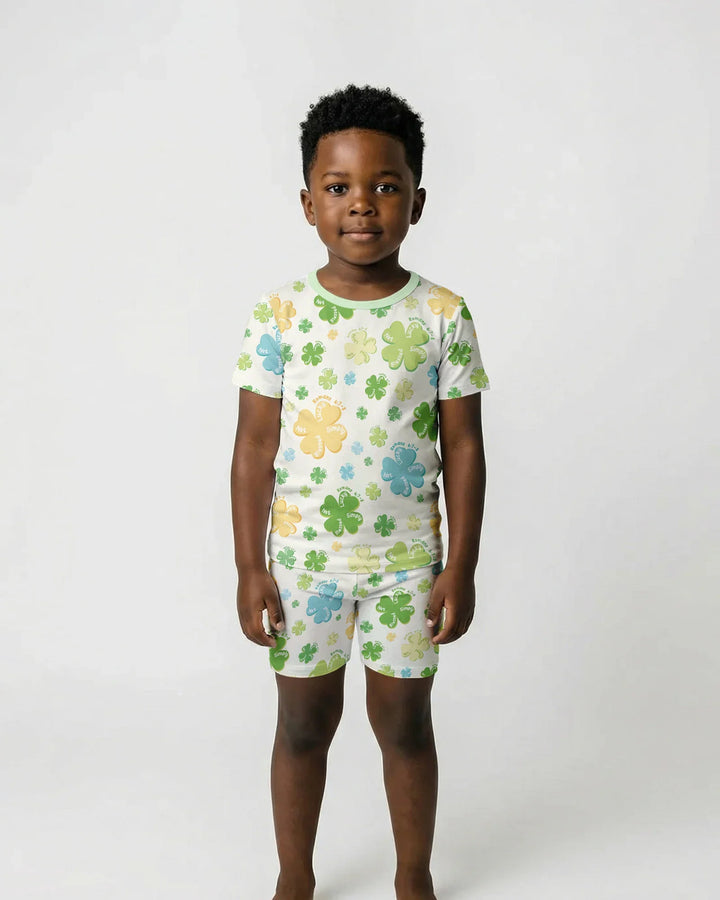Shamrocks Print St. Patrick's Day Bamboo Two Piece Short Sleeve Pajama Set