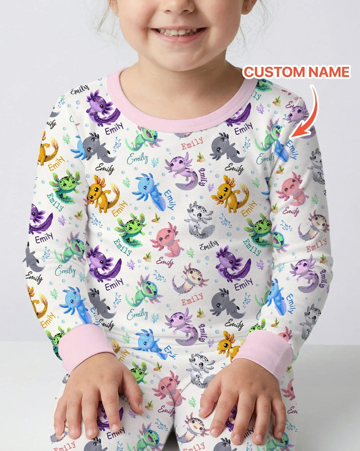 I Love You Axolotl Custom Name Bamboo Two Piece Long Sleeve Pajama Set