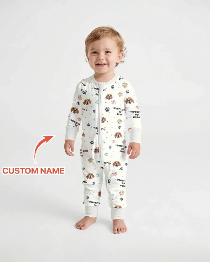 Custom Dogs Photo "Protected By" Bamboo Convertible Zippered Romper
