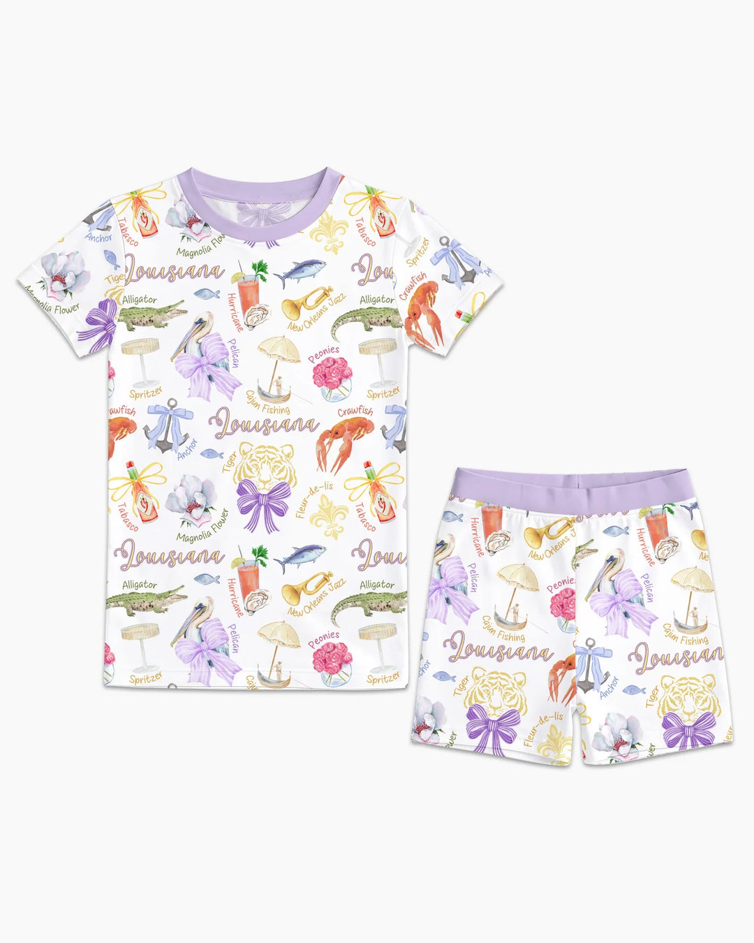 Louisiana Preppy Summer Bamboo Two Piece Short Sleeve Shorts Pajama Set