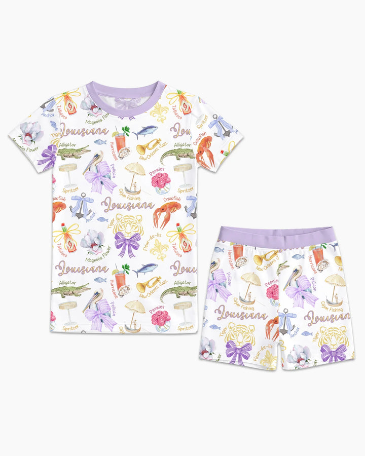 Louisiana Preppy Summer Bamboo Two Piece Short Sleeve Shorts Pajama Set