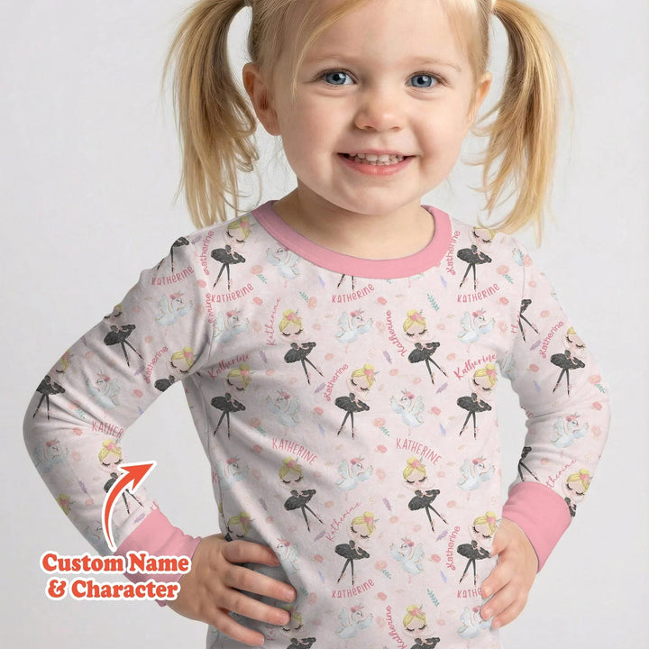 Custom Name Ballerina Doll Bamboo Two Piece Long Sleeve Pajama Set