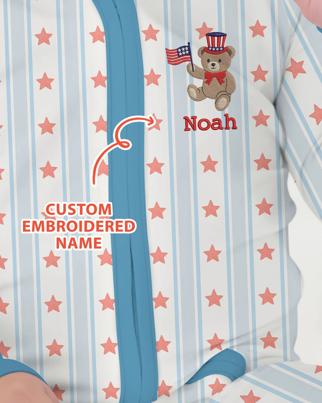 Custom Embroidered First 4th Of July Baby Bamboo Convertible Zippy