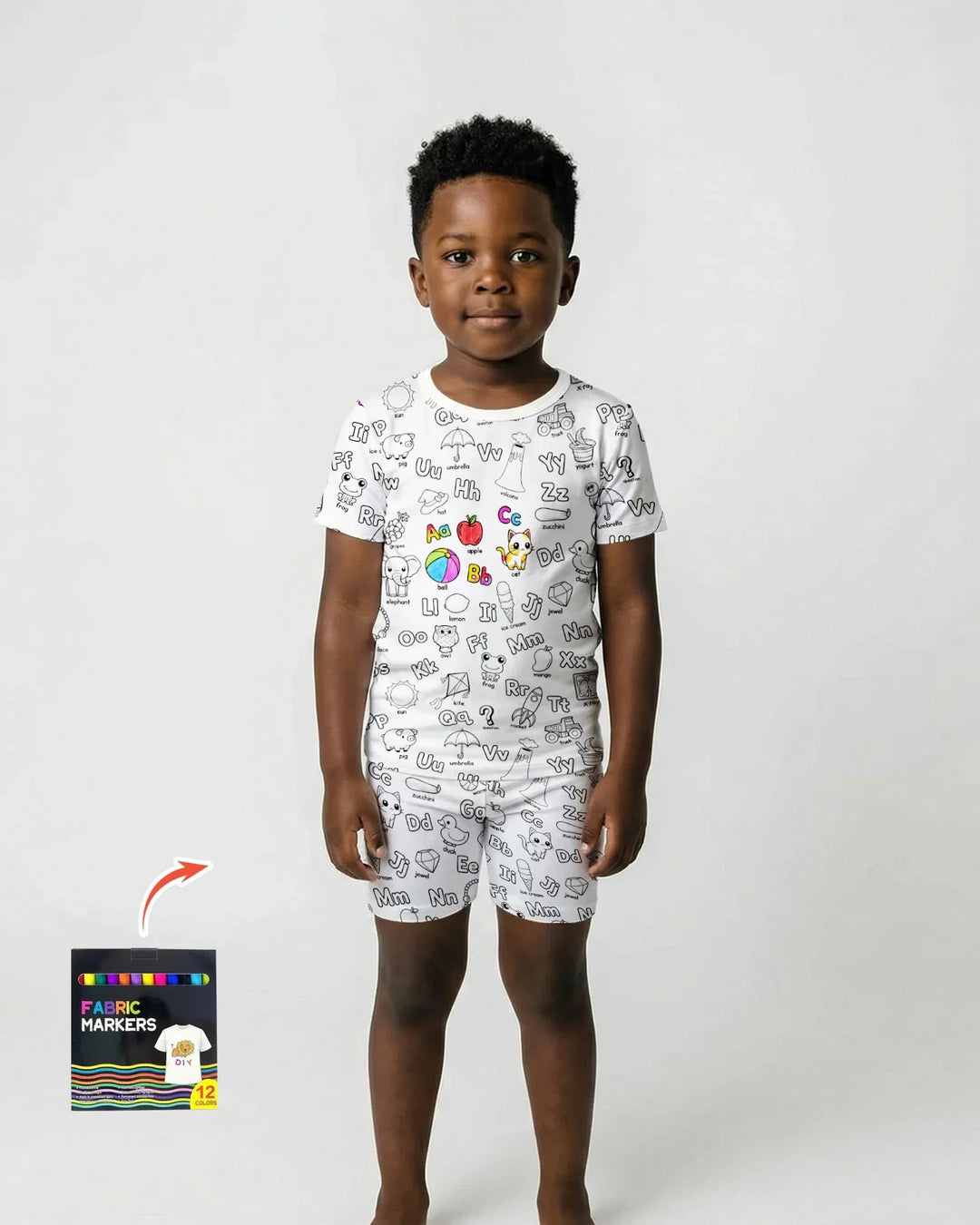 All Colorable Alphabet Bamboo Two Piece Short Sleeve Shorts Pajama Set