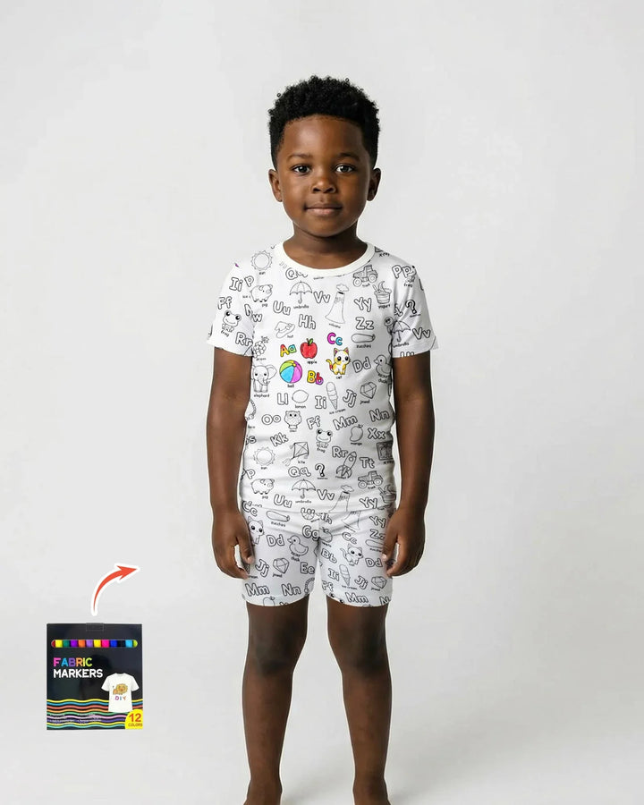 All Colorable Alphabet Bamboo Two Piece Short Sleeve Shorts Pajama Set