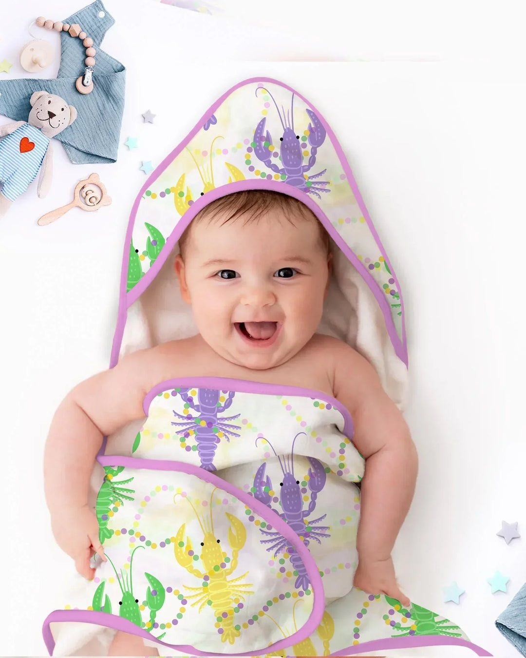 Mardi Gras Crawfish Family Matching Hooded Bamboo Towel Set