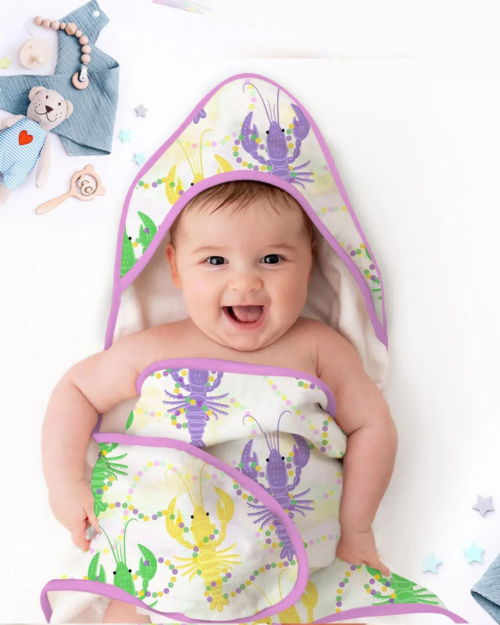 Mardi Gras Crawfish Family Matching Hooded Bamboo Towel Set