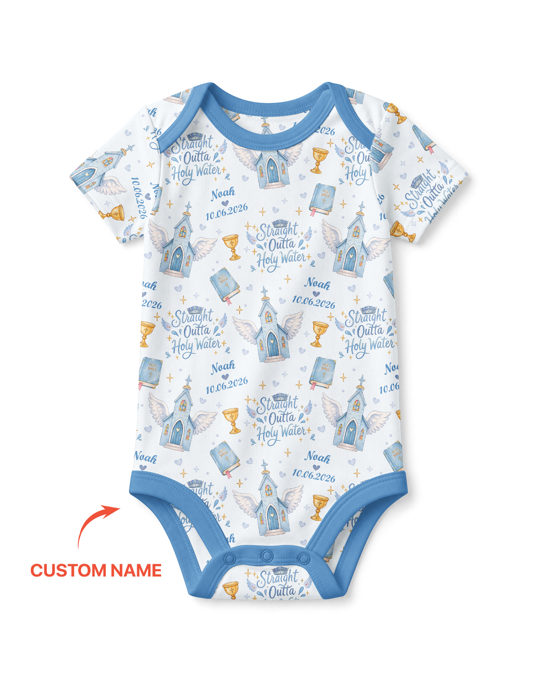 Custom Name Baptism Christening Straight Outta Holy Water Bamboo Bodysuit