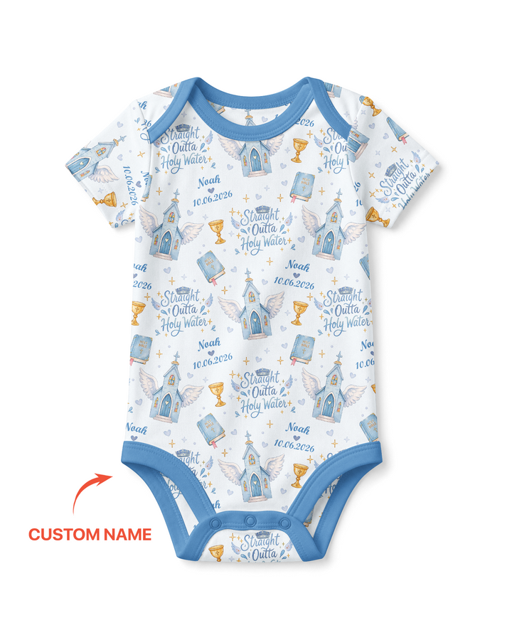 Custom Name Baptism Christening Straight Outta Holy Water Bamboo Bodysuit
