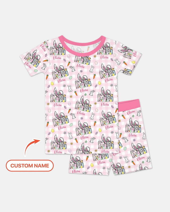 Custom Name Easter Family Matching Bamboo Two Piece Short Sleeve Shorts Pajama Set