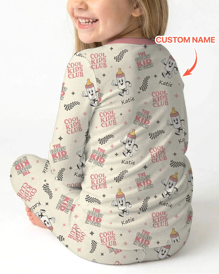 Custom Name Cool Club Daddy & Me Matching Bamboo Two Piece Long Sleeve Pajama Set