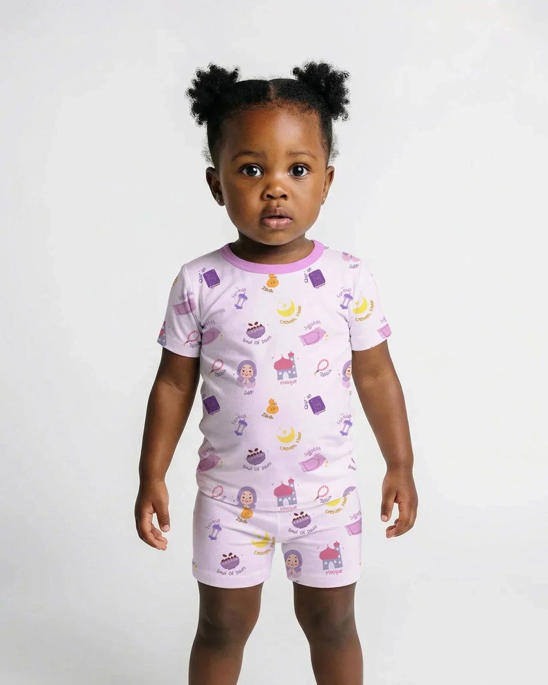 Cute Ramadhan Mubarak Bamboo Two Piece Short Sleeve Shorts Pajama Set