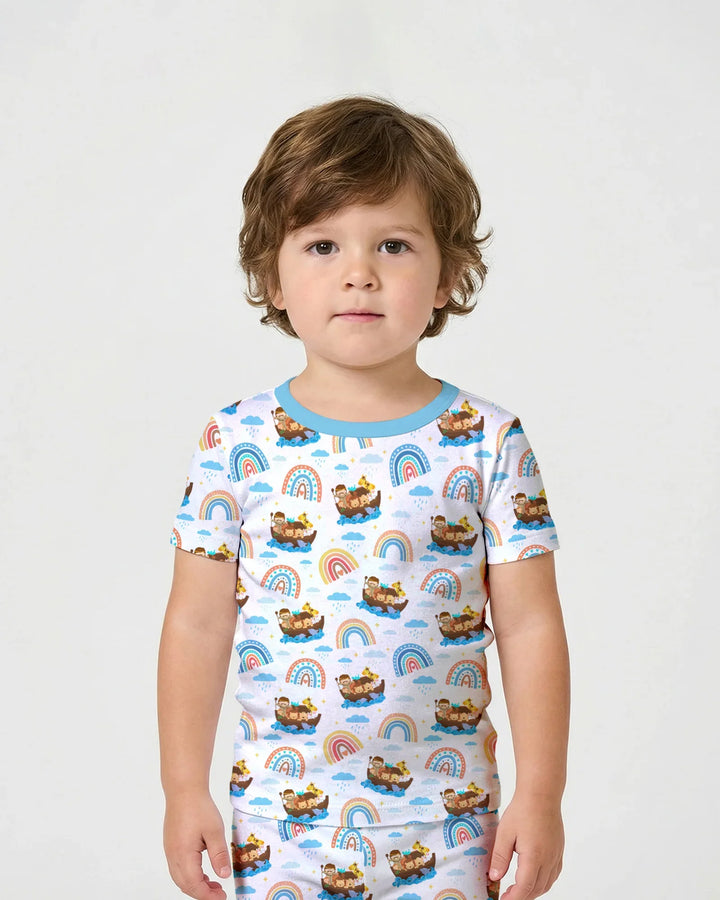 Noah’s Ark & God’s Rainbow Promise Two Piece Short Sleeve Shorts Pajama Set