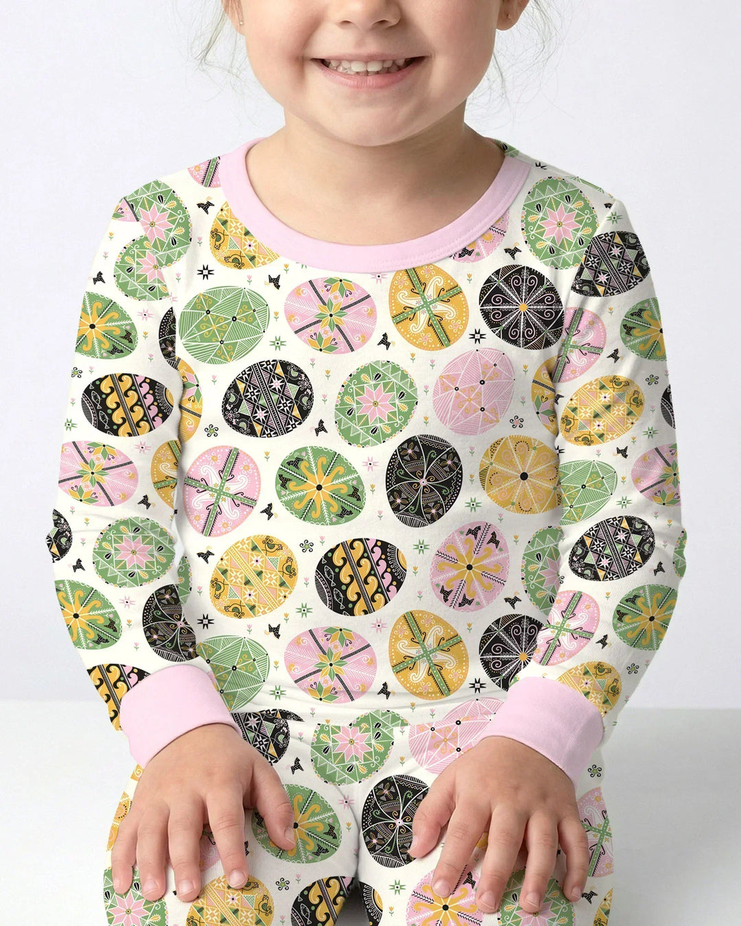 Pysanky Eggs Family Matching Bamboo Two Piece Long Sleeve Pajama Set