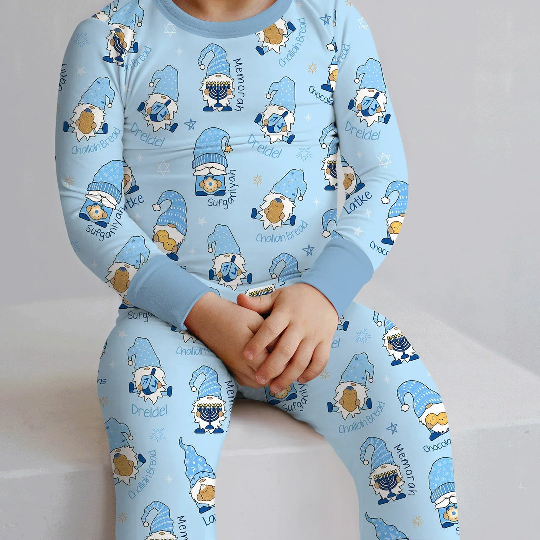 Happy Hanukkah Matching Family Two Piece Long Sleeve Pajama Set , Happy Hanukkah Matching Family Two Piece Long Sleeve Pajama Set - 12-18M / Girl