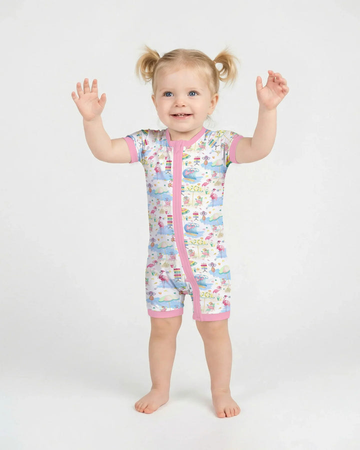 Flamingo Beach Family Matching Bamboo Shorty Zippy